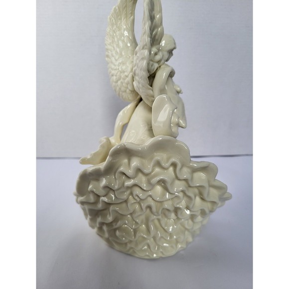 Palm Tree White Angel Cherub Figurine With Flower Gold Accent Porcelain Ceramic - Picture 5 of 7